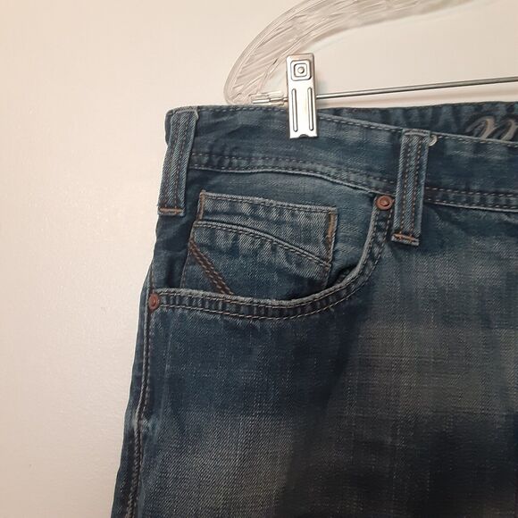 Mavi Jeans Josh Relaxed fit Straight Leg Men 38x32 Dark Blue Distressed Mid Rise - Picture 2 of 11